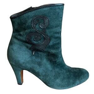 Lulu Guinness Hunter Green Suede Round Toe Ankle Boots 37
